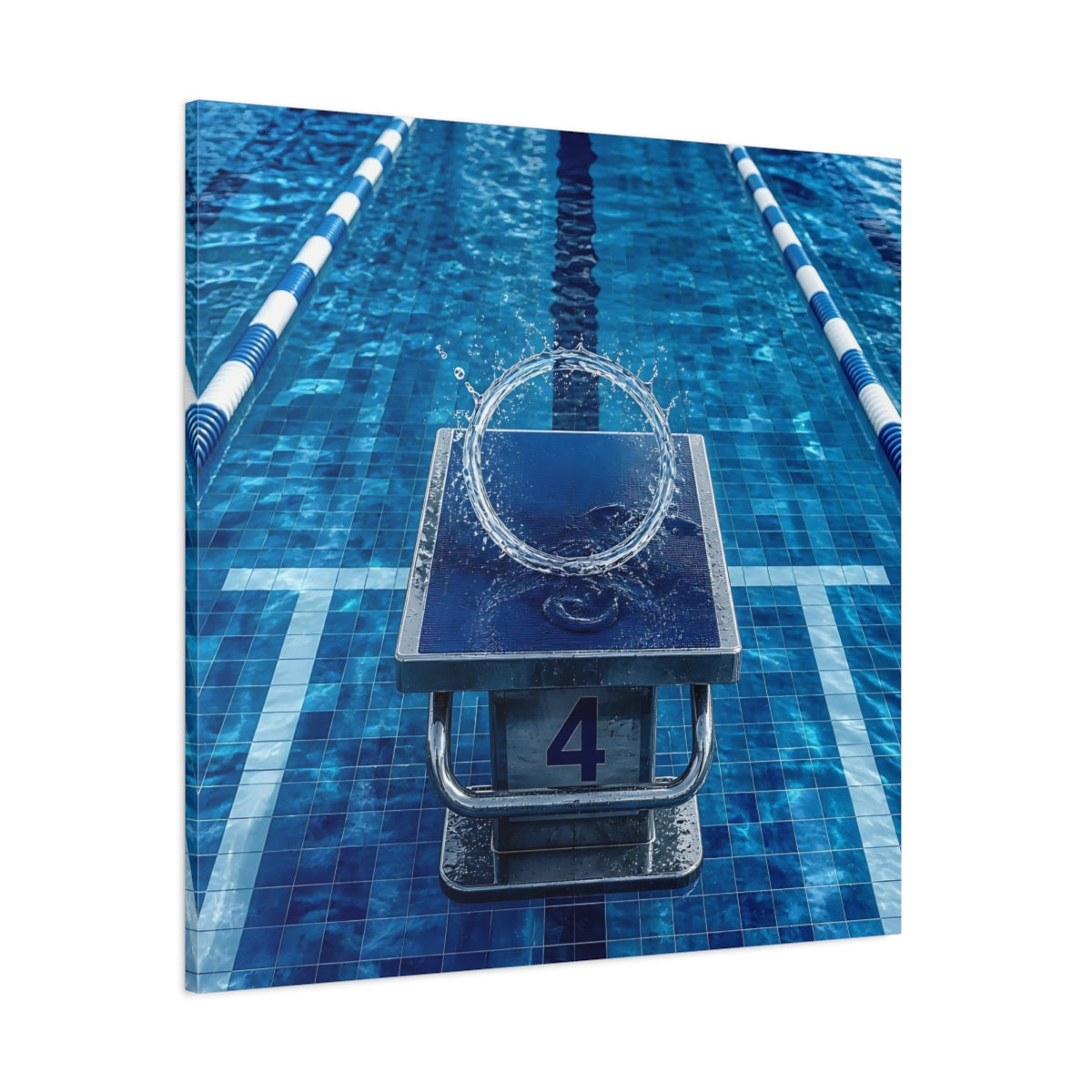 Side Mockup 1. Pool Starting Block Splash shown as canvas print