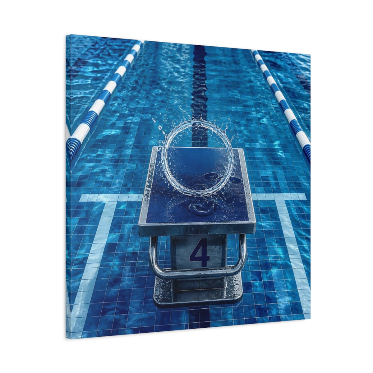 Side Mockup 3. Pool Starting Block Splash shown as canvas print