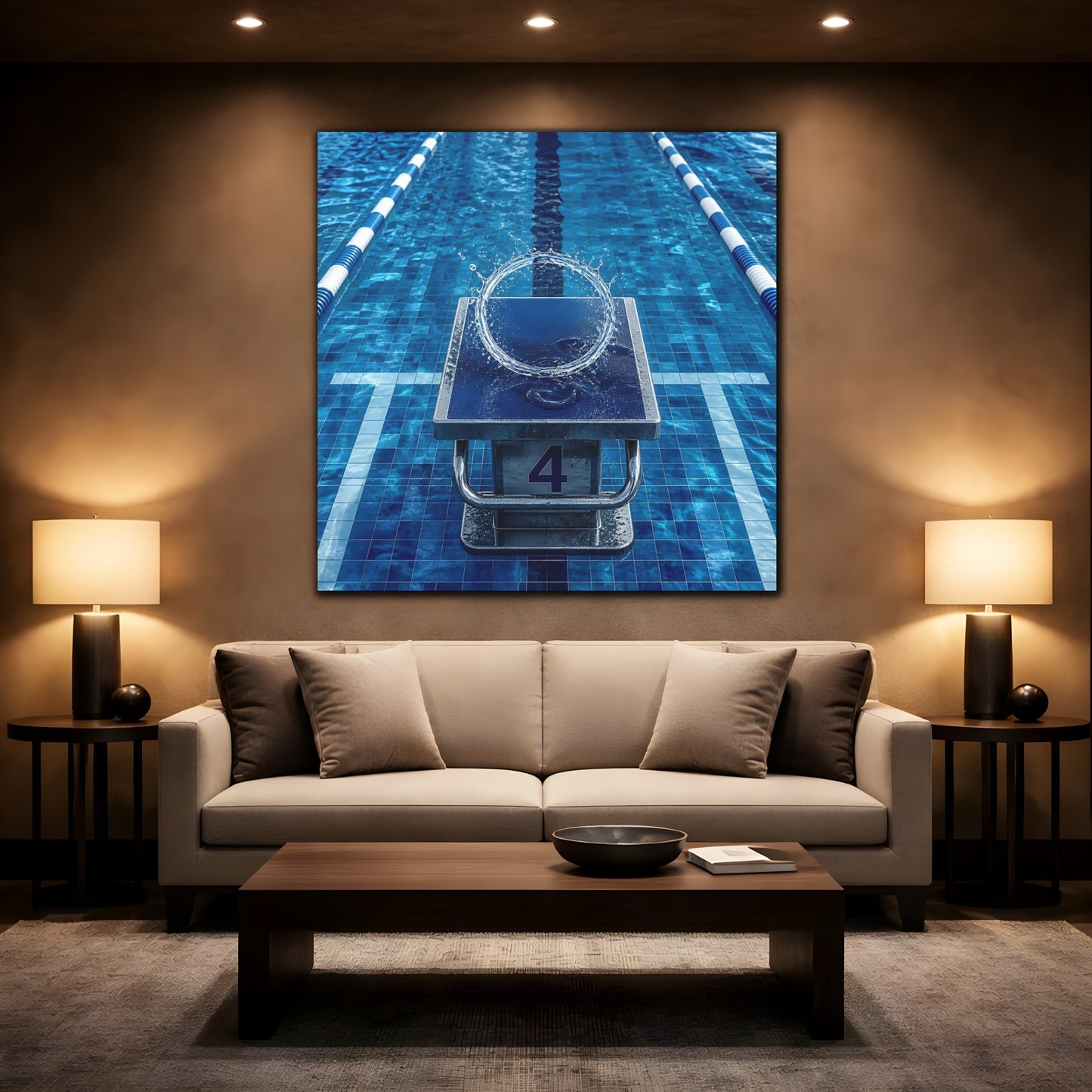 Mockup 2. Pool Starting Block Splash shown as canvas print