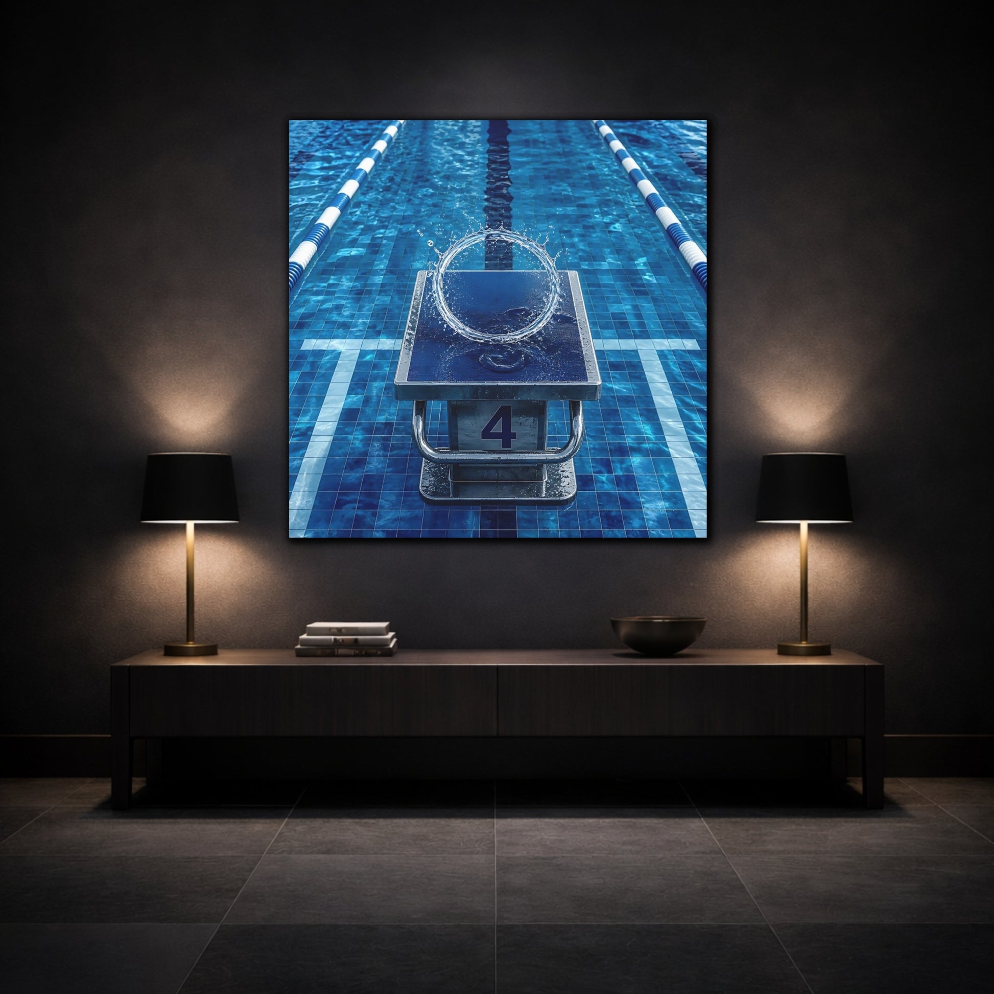 Mockup 3. Pool Starting Block Splash shown as canvas print