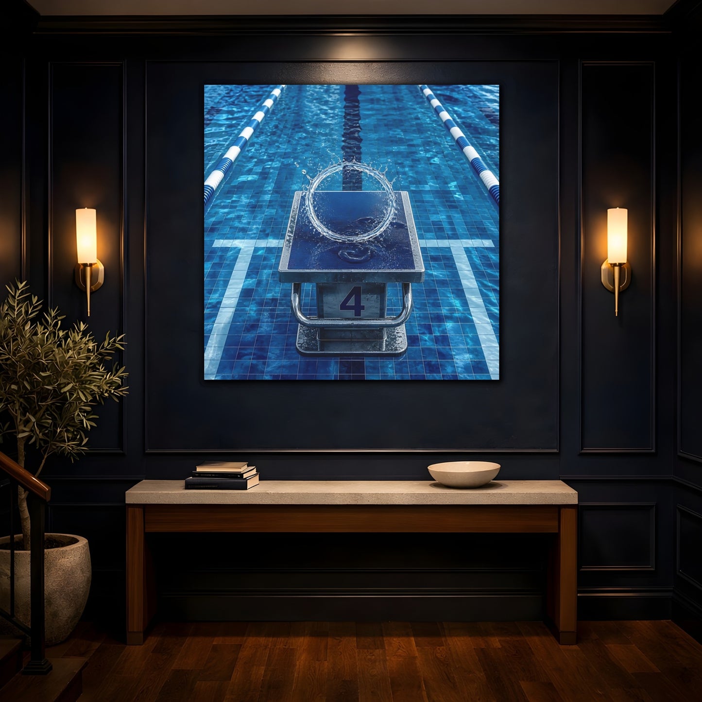 Mockup 4. Pool Starting Block Splash shown as canvas print