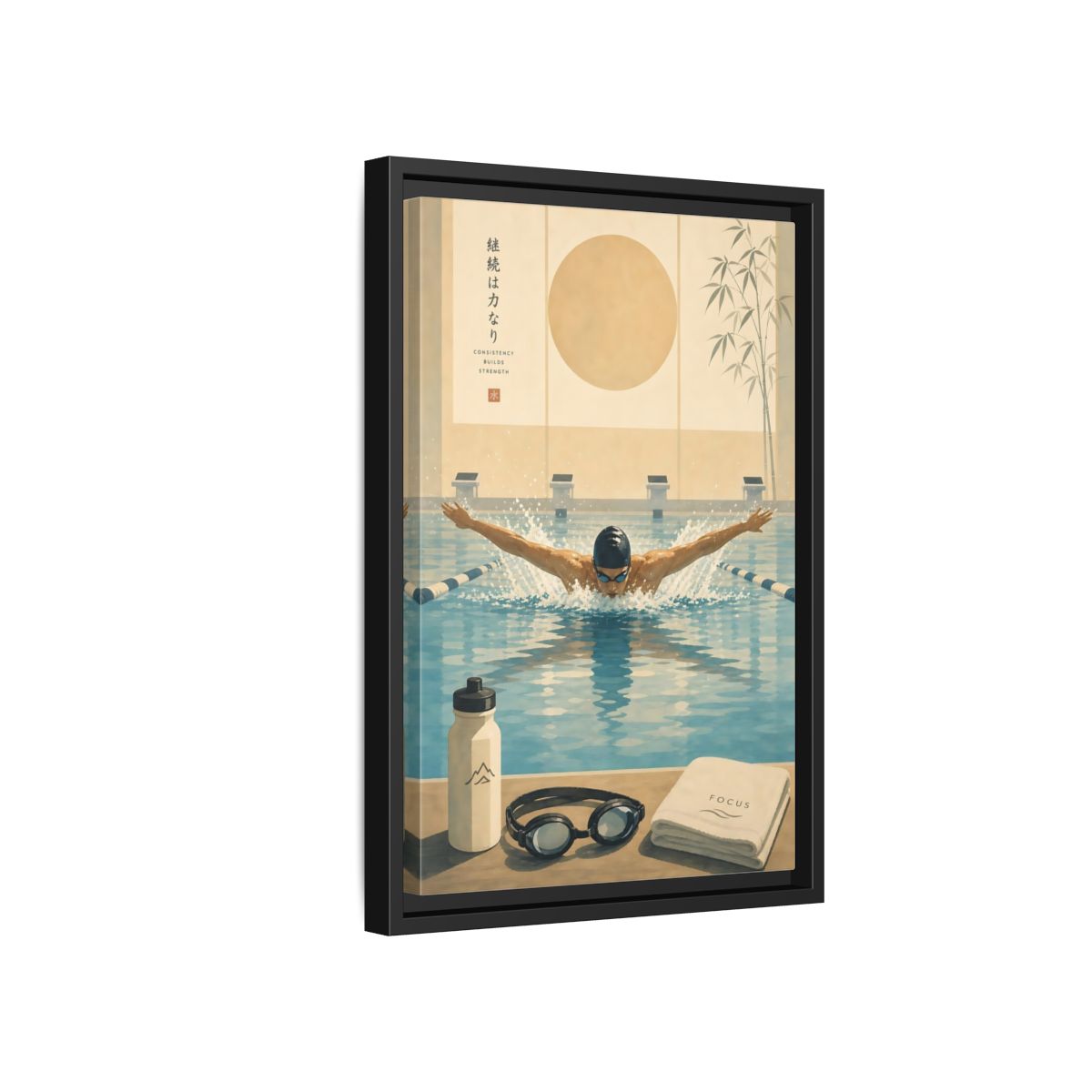 Side Mockup 6. Poolside Focus shown as framed canvas print