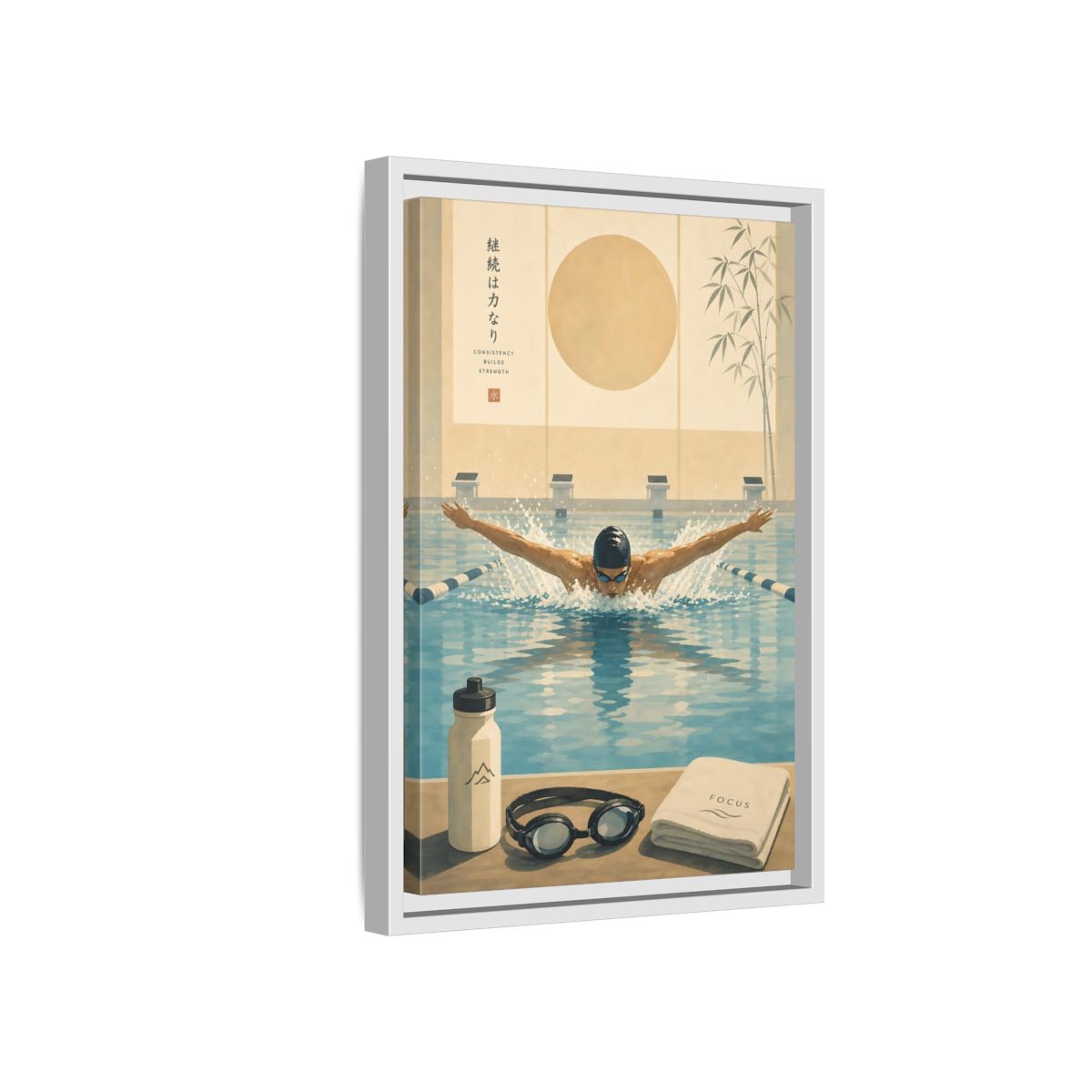 Side Mockup 4. Poolside Focus shown as framed canvas print