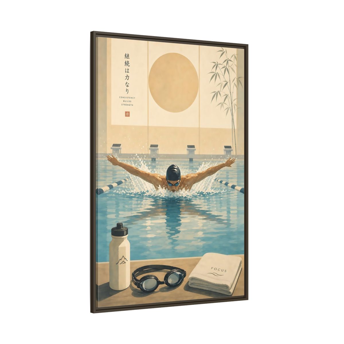 Side Mockup 8. Poolside Focus shown as framed canvas print