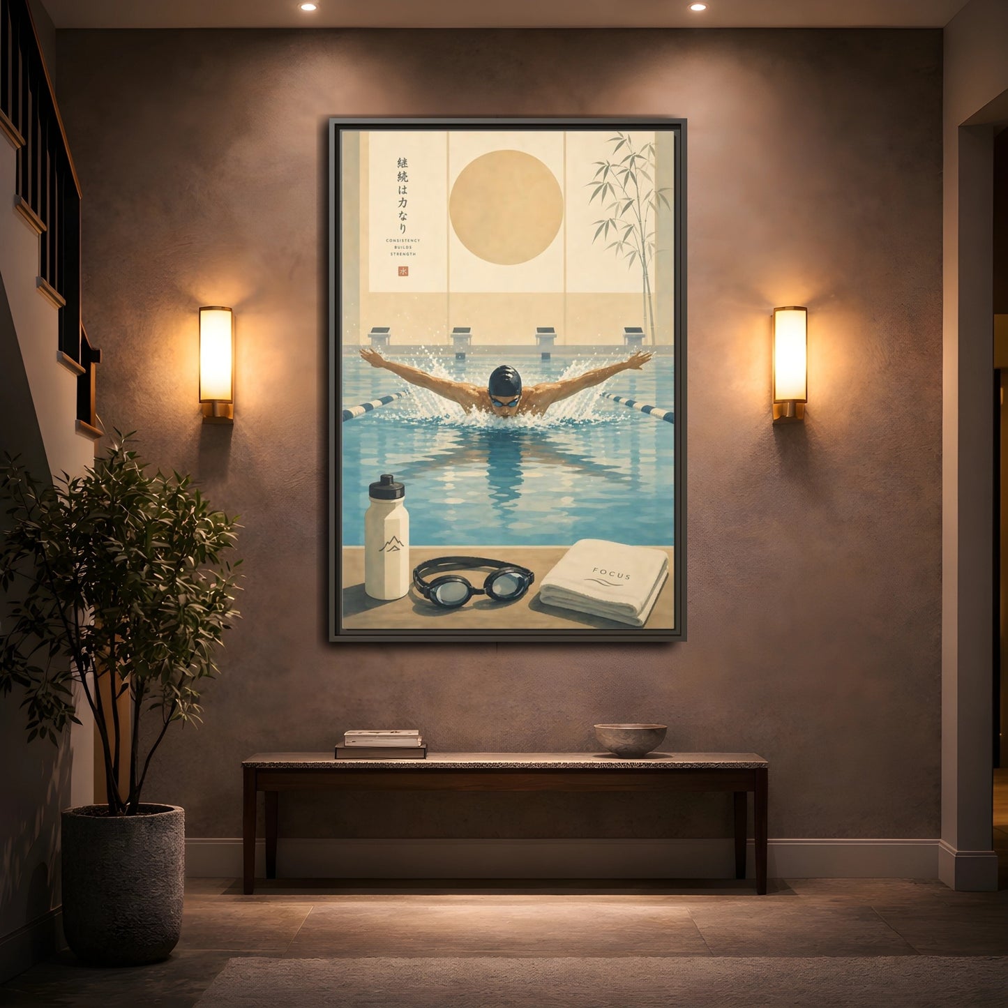 Mockup 2. Poolside Focus shown as framed canvas print