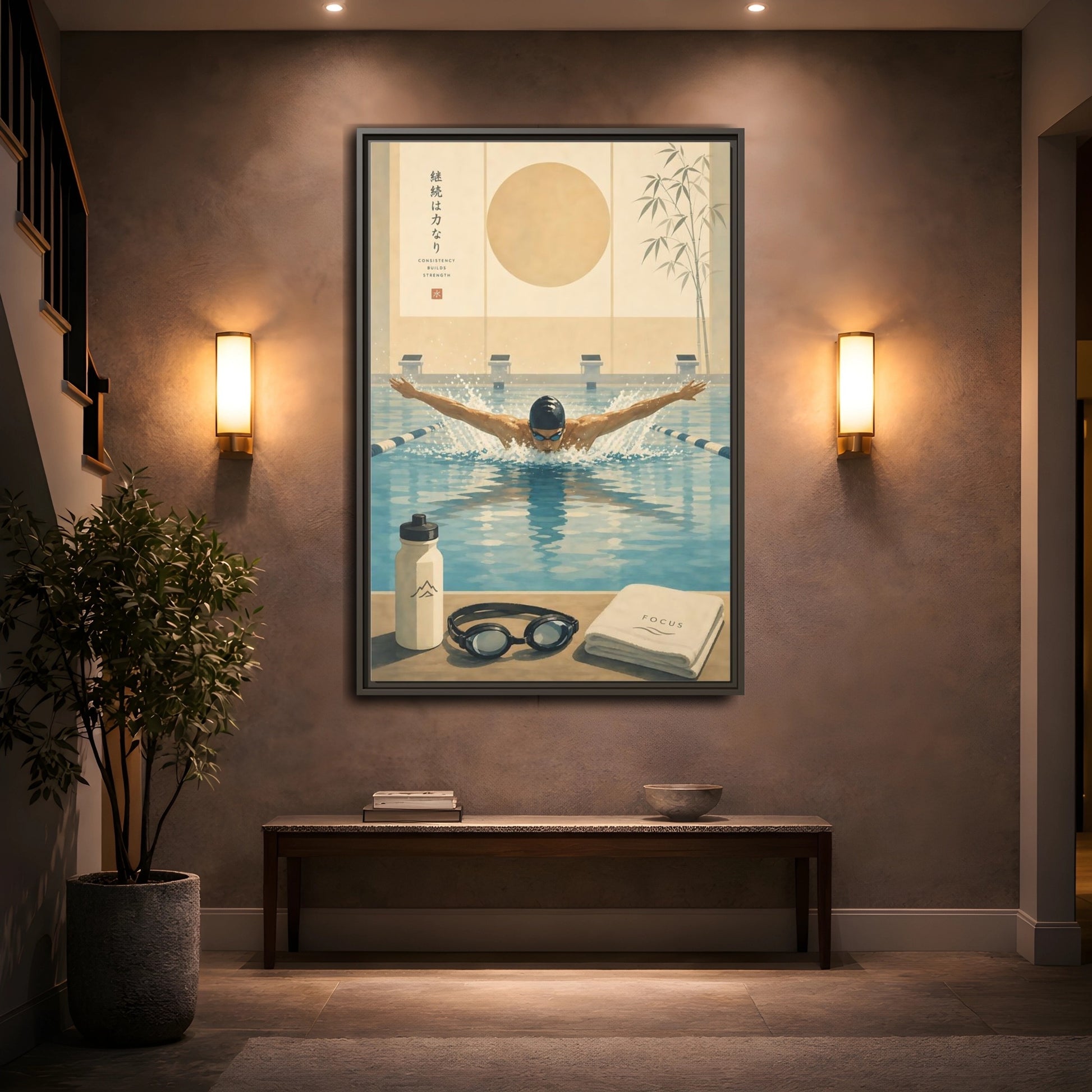 Mockup 2. Poolside Focus shown as framed canvas print