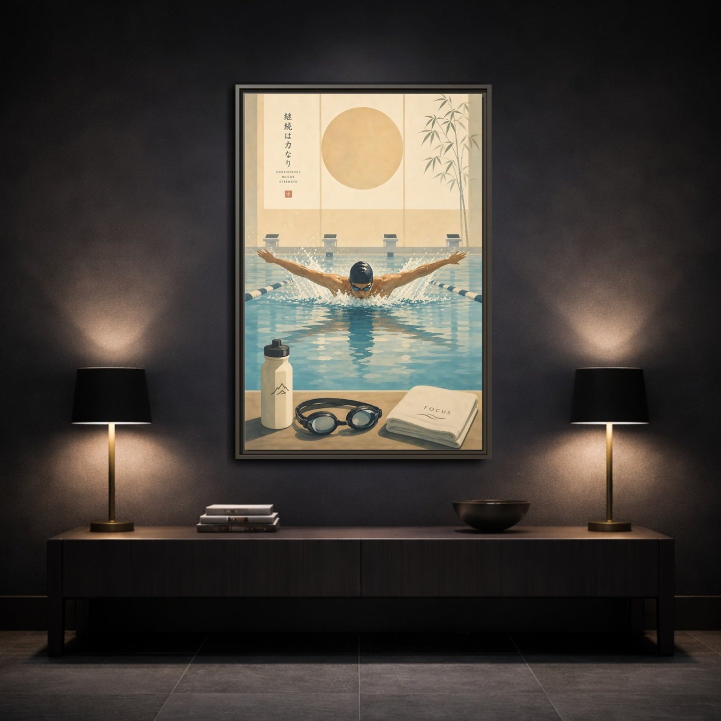 Mockup 3. Poolside Focus shown as framed canvas print