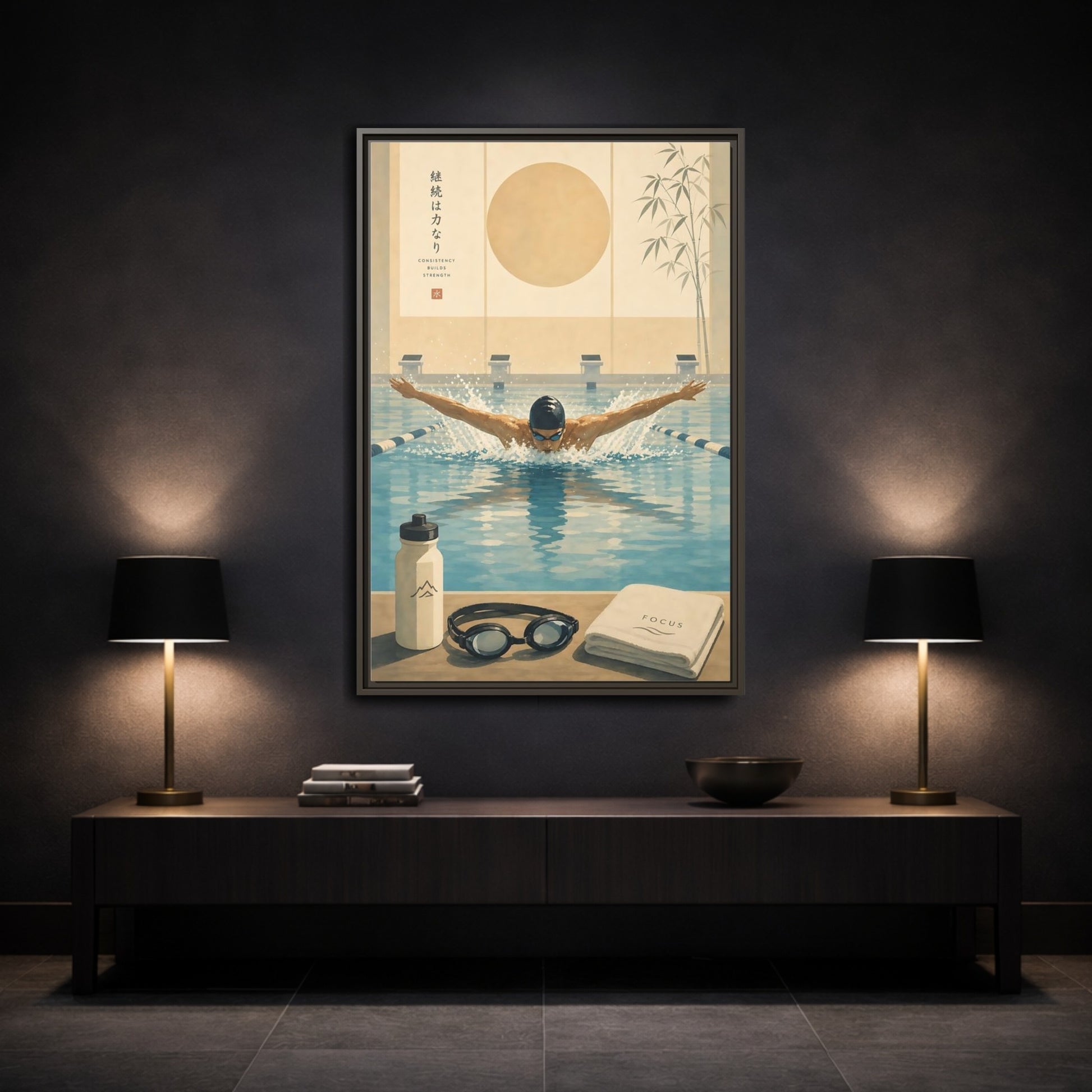 Mockup 3. Poolside Focus shown as framed canvas print