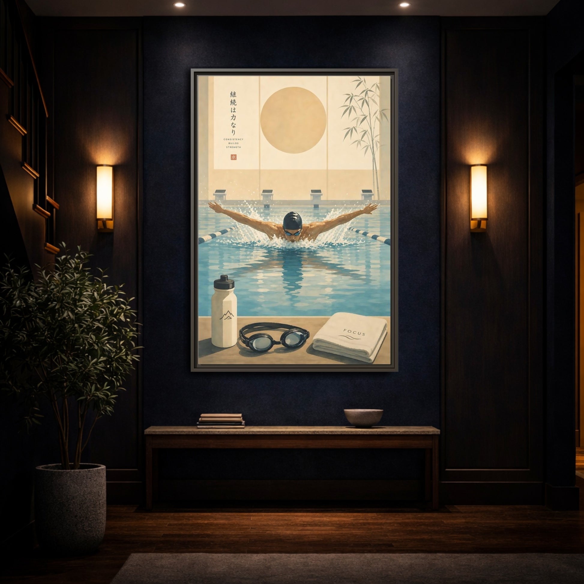 Mockup 4. Poolside Focus shown as framed canvas print