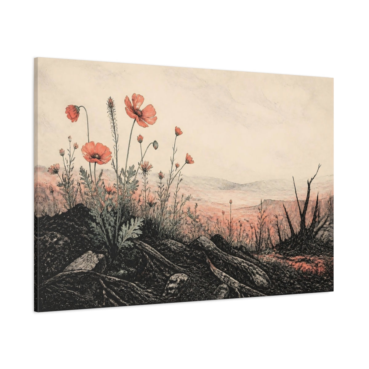 Side Mockup 1. Poppies On The Ridge shown as canvas print