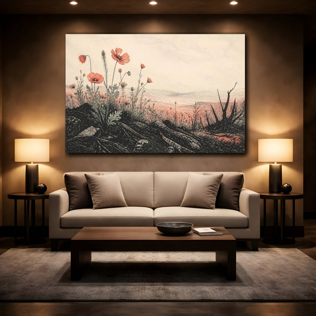 Mockup 2. Poppies On The Ridge shown as canvas print