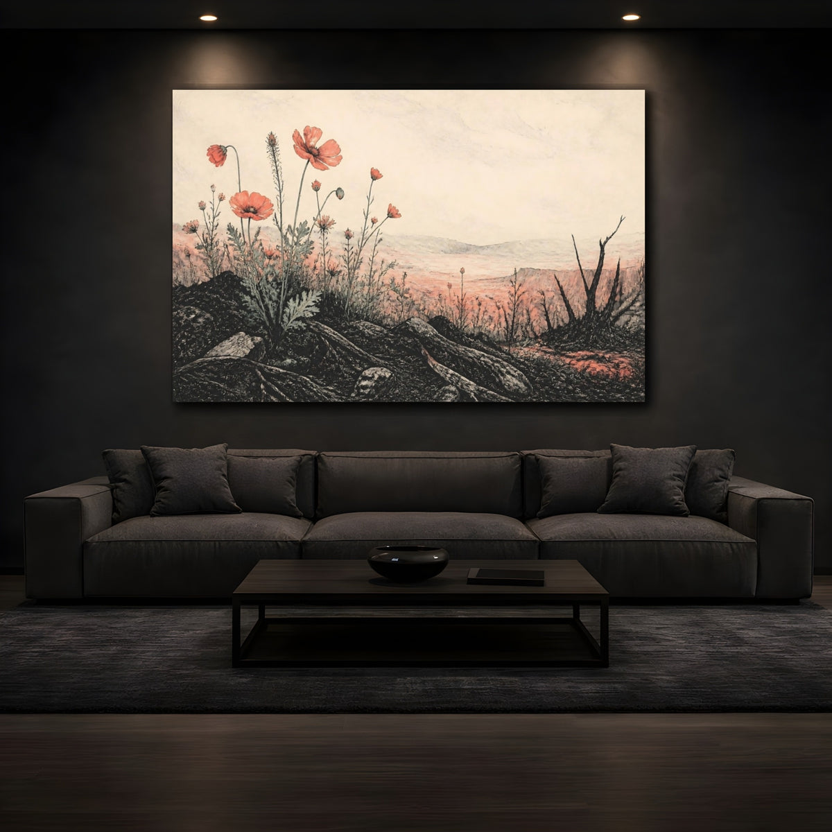 Mockup 3. Poppies On The Ridge shown as canvas print