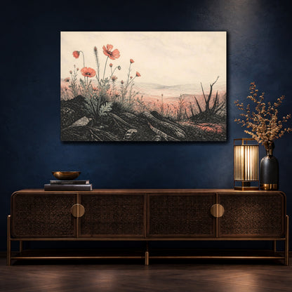 Mockup 4. Poppies On The Ridge shown as canvas print