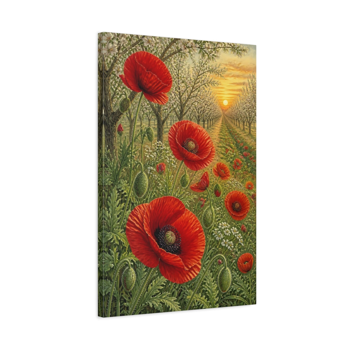 Side Mockup 2. Poppy Flowers At Dawn shown as canvas print