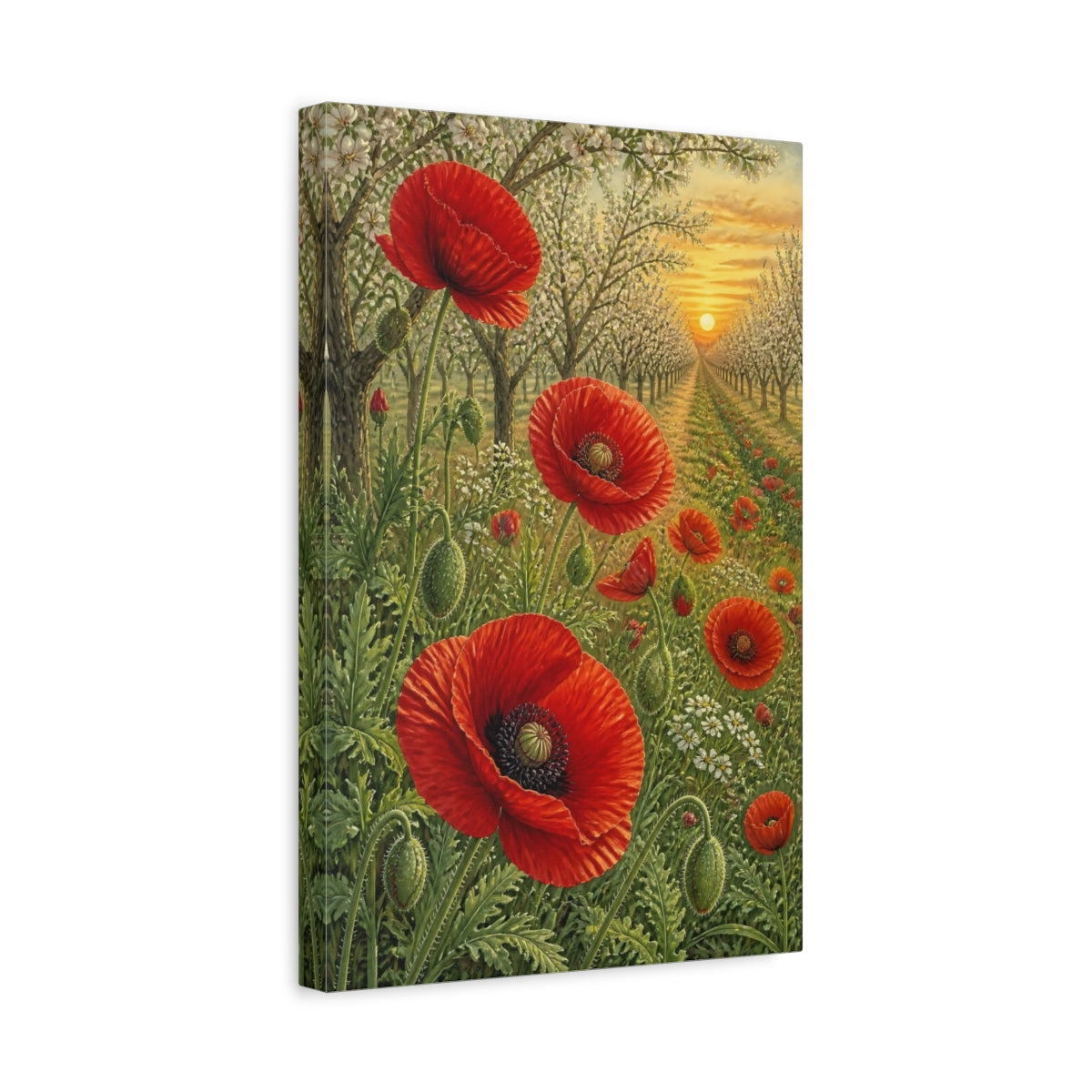 Side Mockup 4. Poppy Flowers At Dawn shown as canvas print
