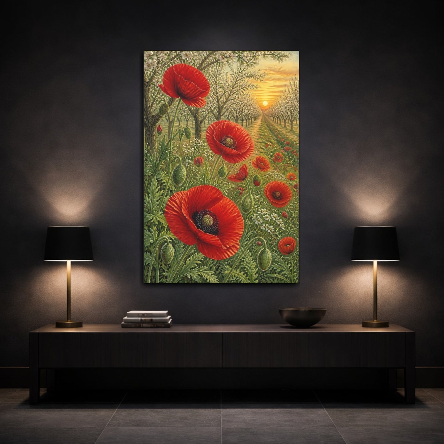 Mockup 3. Poppy Flowers At Dawn shown as canvas print