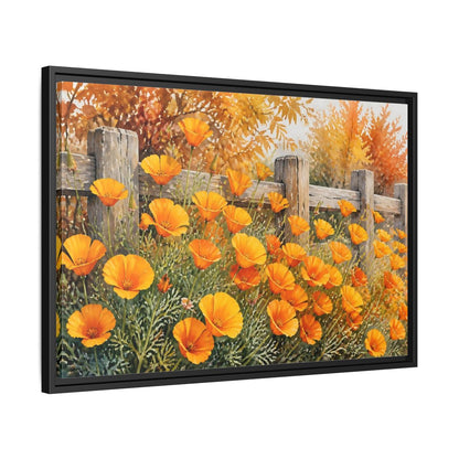 Side Mockup 14. Poppy Flowers By Fence shown as framed canvas print