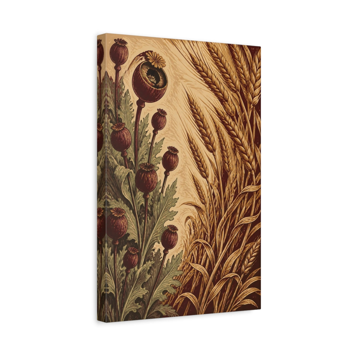 Side Mockup 4. Poppy Pods And Wheat shown as canvas print