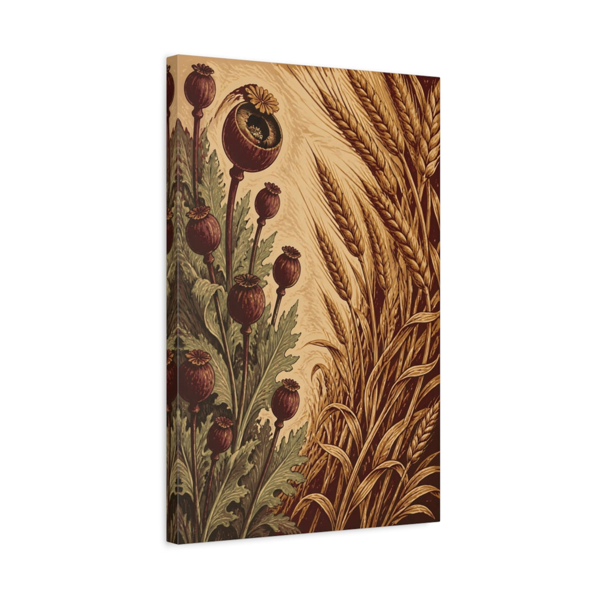 Side Mockup 3. Poppy Pods And Wheat shown as canvas print