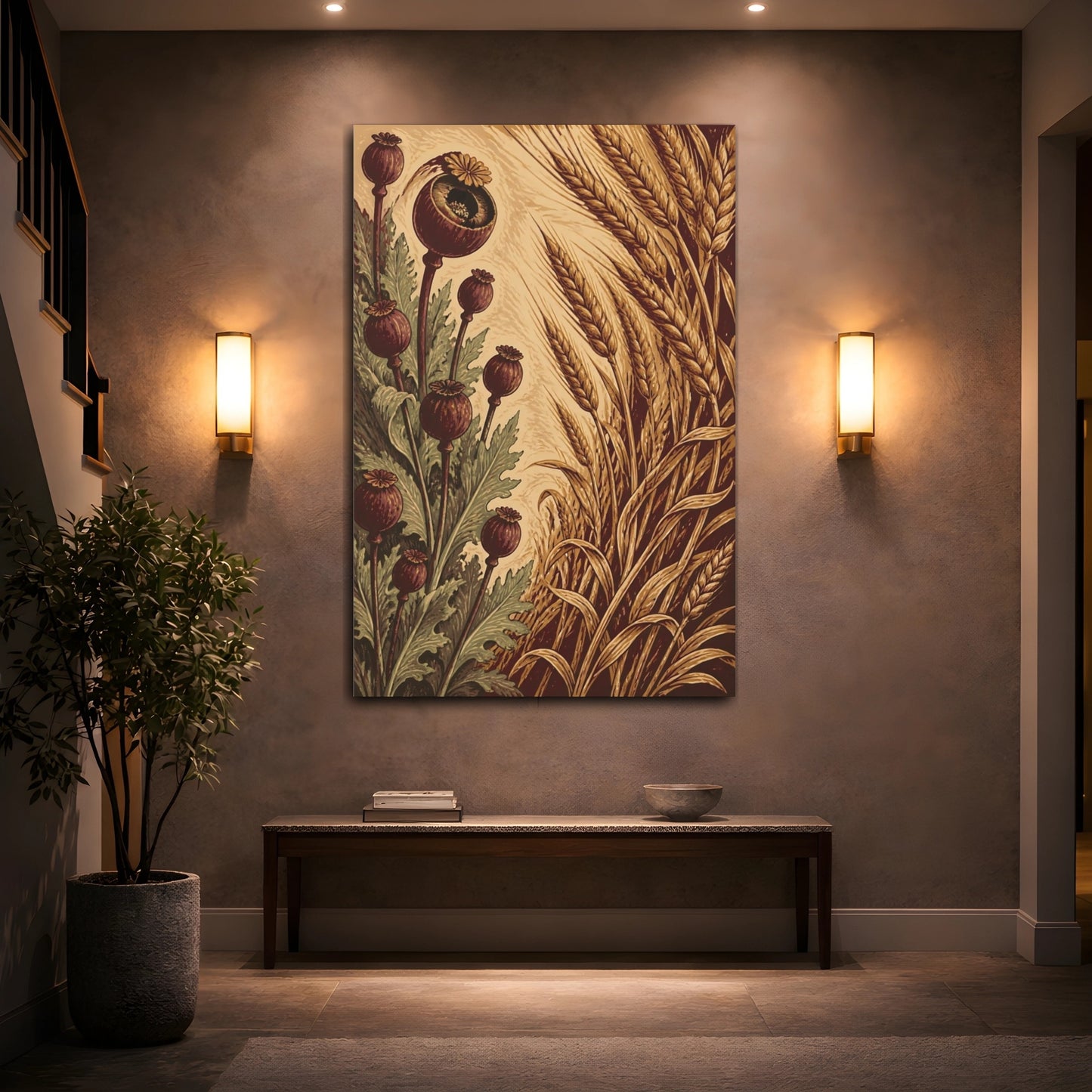 Mockup 2. Poppy Pods And Wheat shown as canvas print