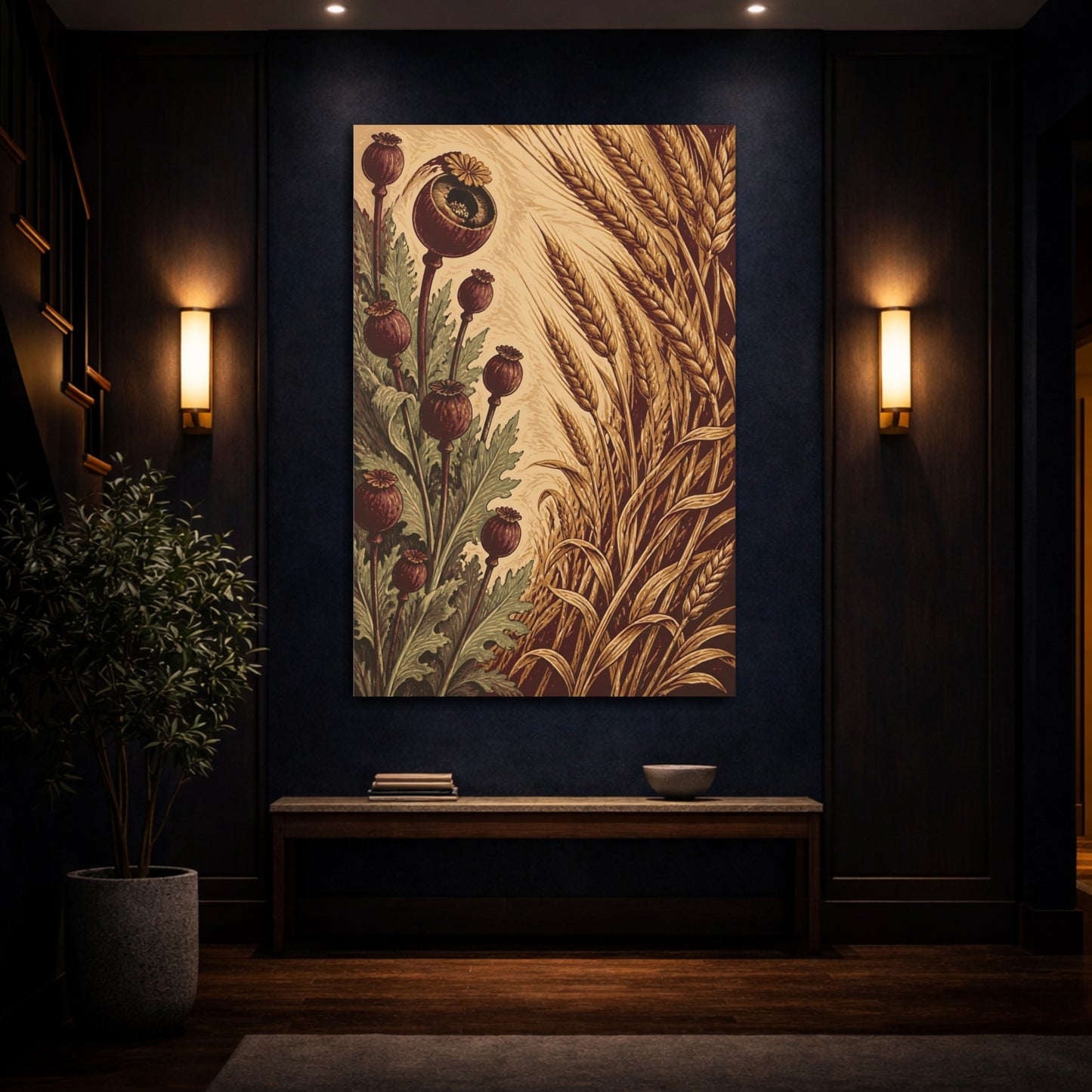 Mockup 4. Poppy Pods And Wheat shown as canvas print