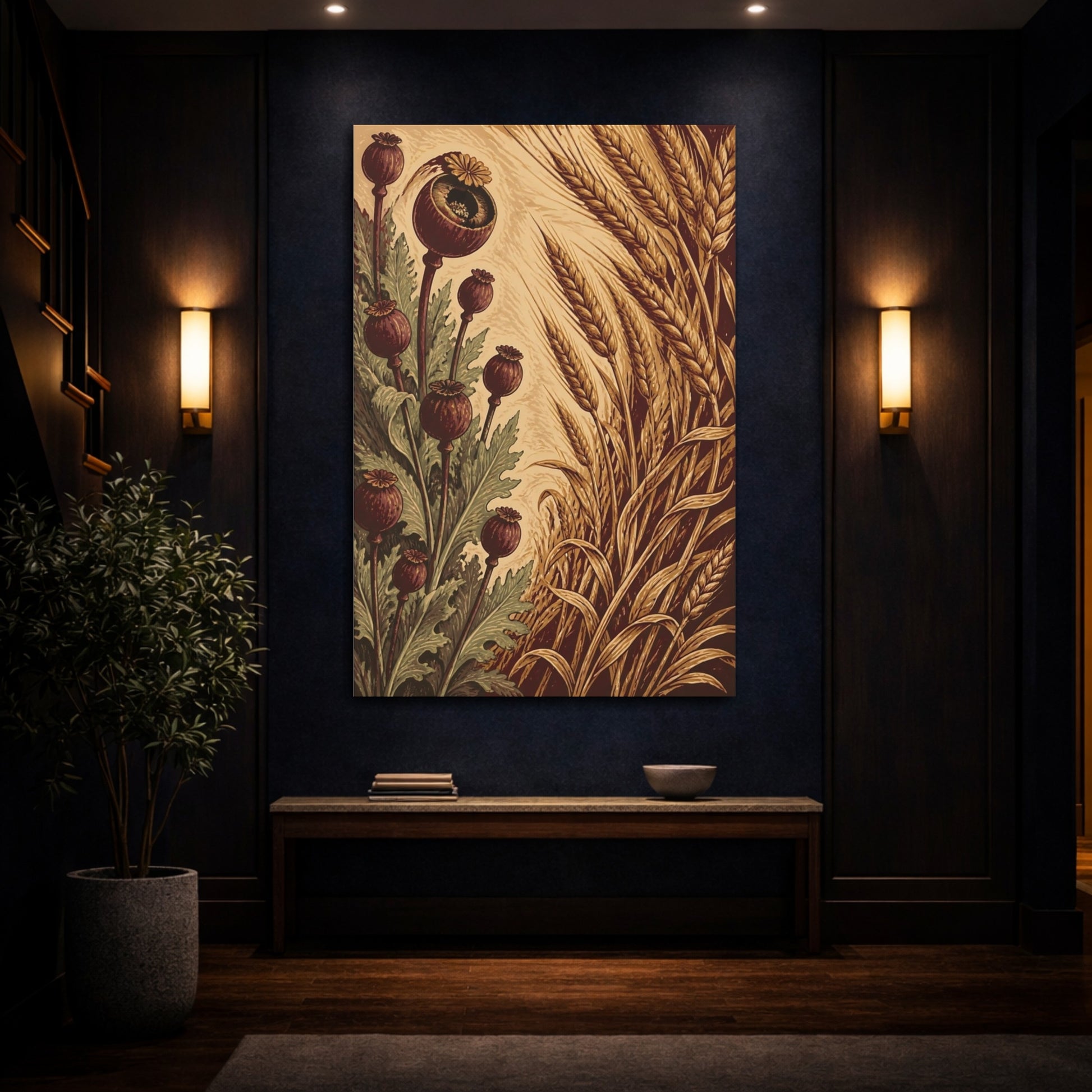 Mockup 4. Poppy Pods And Wheat shown as canvas print