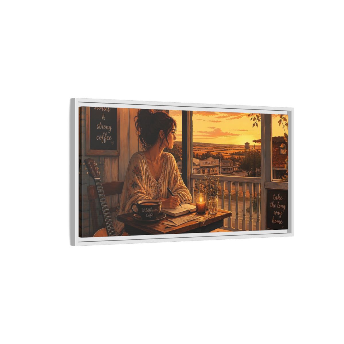 Side Mockup 1. Porch Sunset Journaling shown as framed canvas print