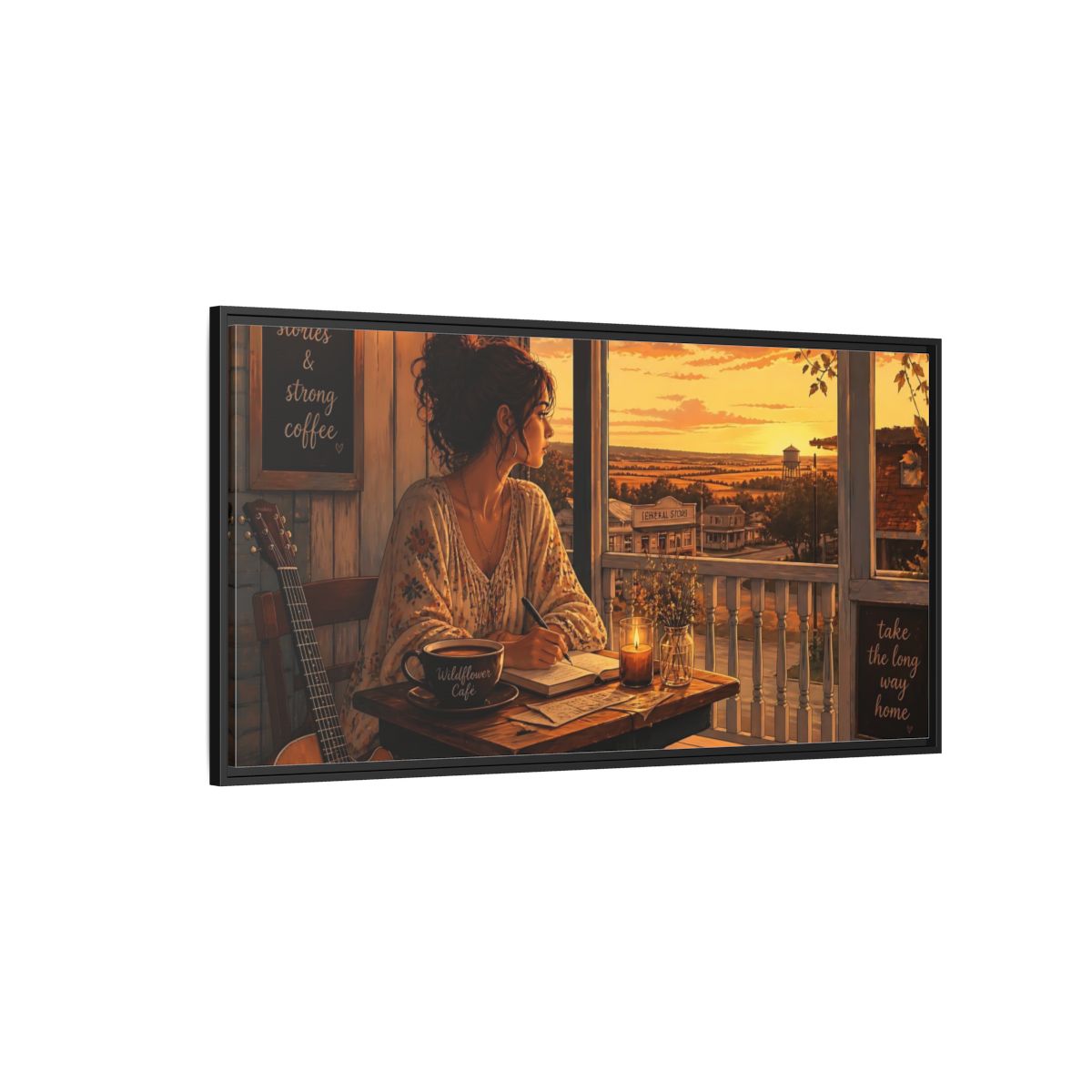Side Mockup 5. Porch Sunset Journaling shown as framed canvas print