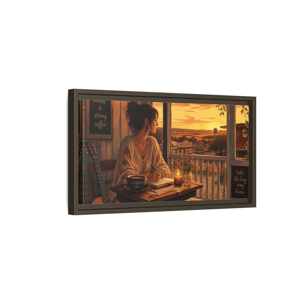 Side Mockup 7. Porch Sunset Journaling shown as framed canvas print
