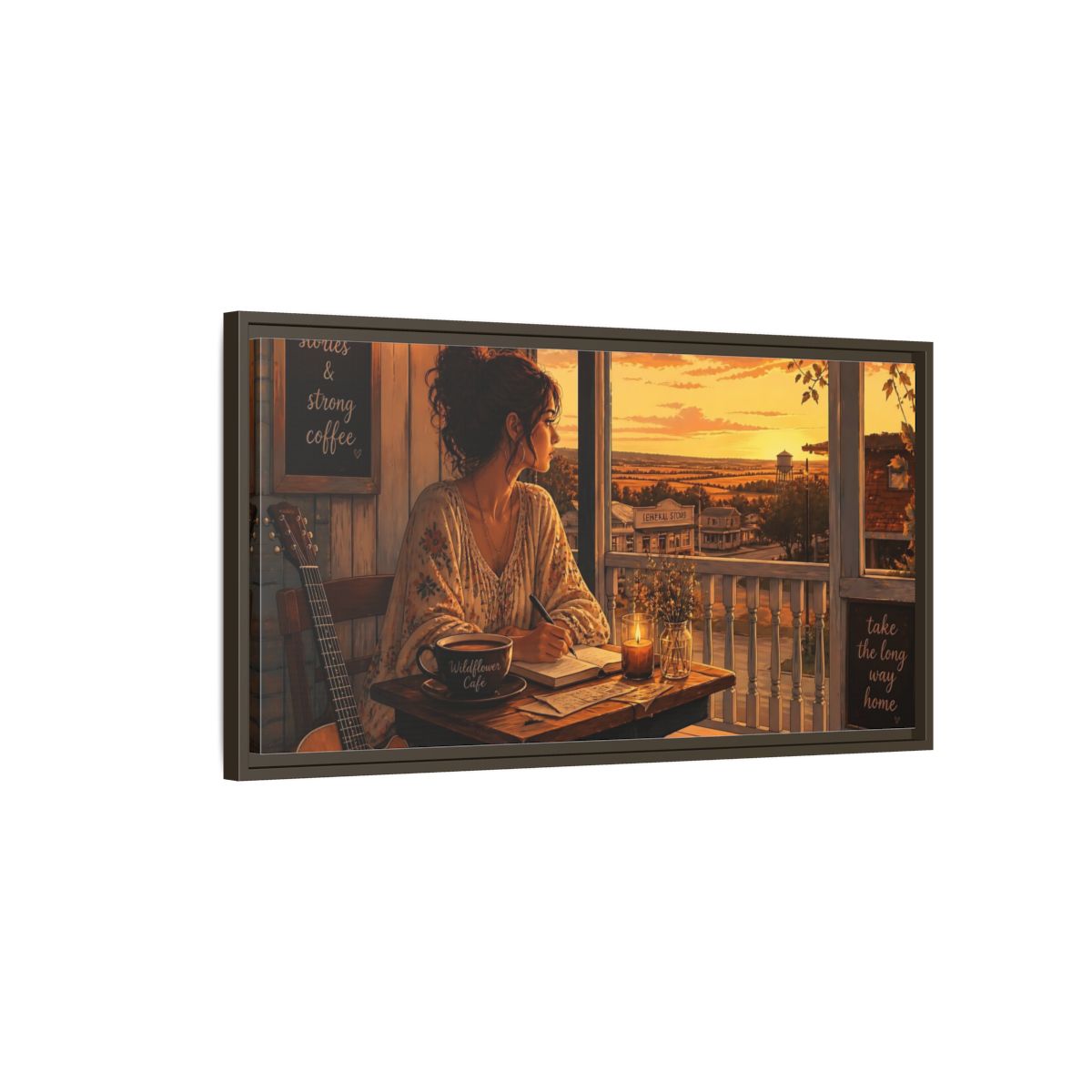 Main Mockup. Porch Sunset Journaling shown as framed canvas print