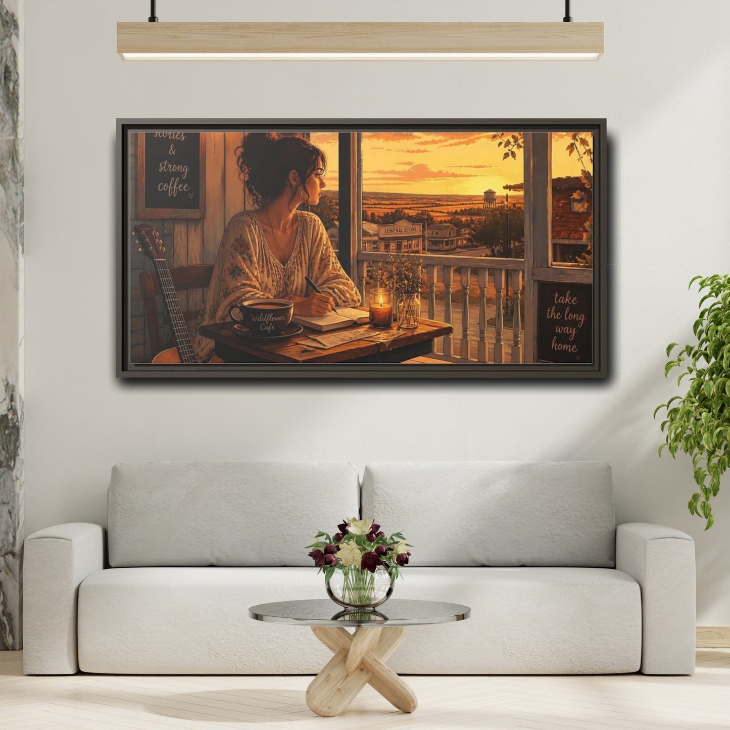 Mockup 2. Porch Sunset Journaling shown as framed canvas print