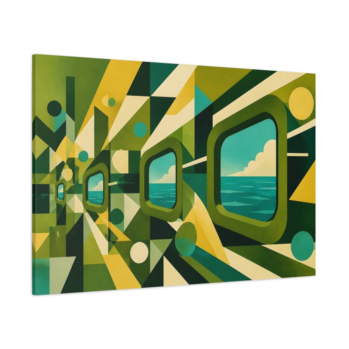 Side Mockup 1. Portholes To The Sea shown as canvas print