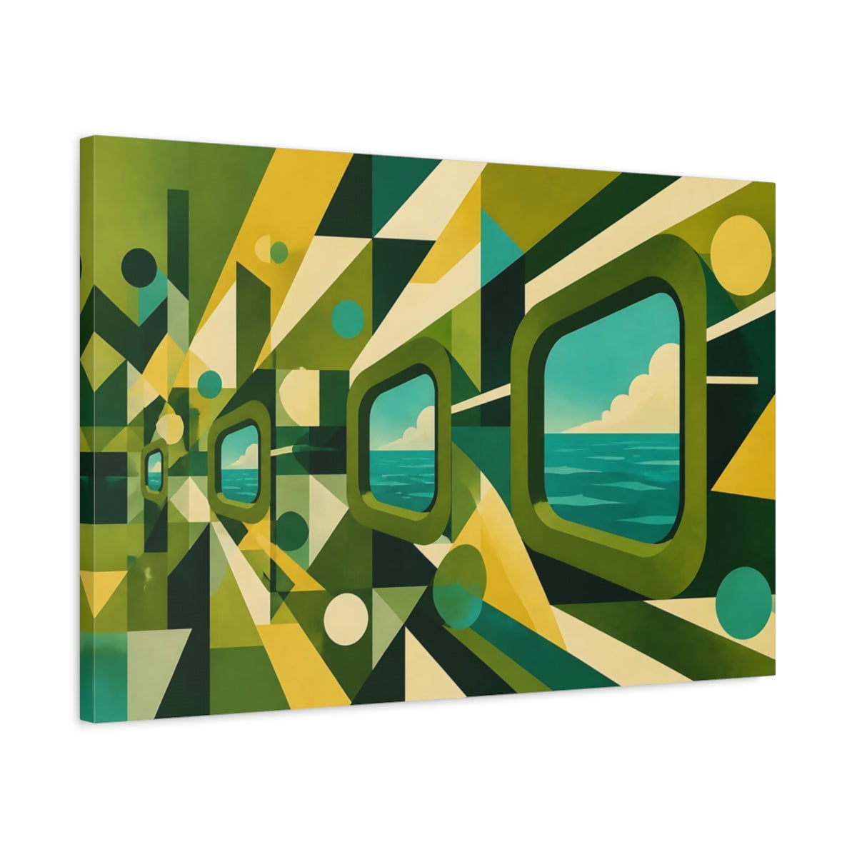 Side Mockup 2. Portholes To The Sea shown as canvas print