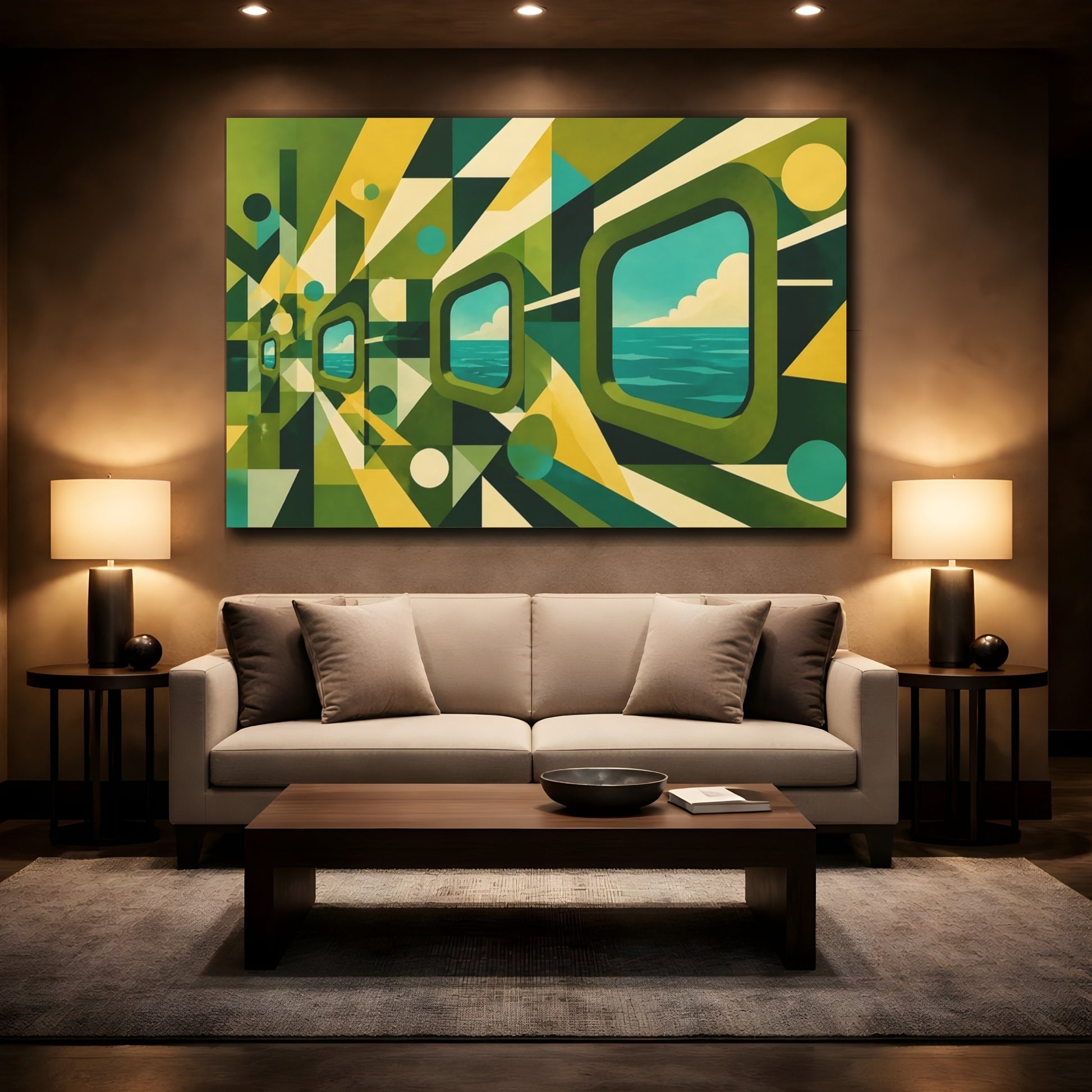Mockup 2. Portholes To The Sea shown as canvas print