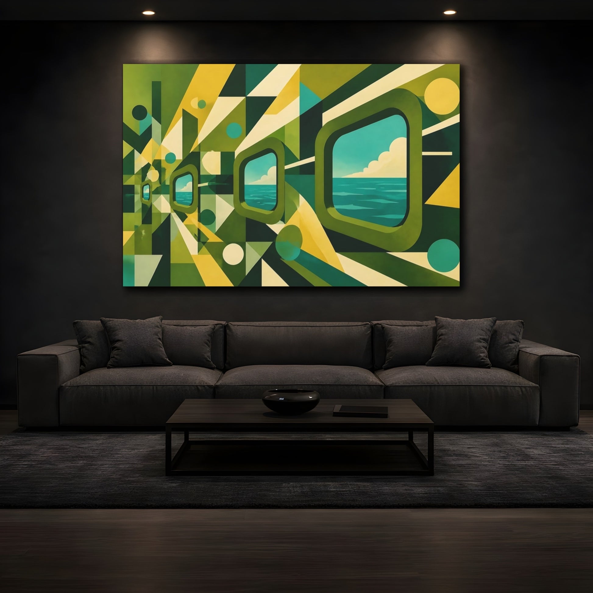 Mockup 3. Portholes To The Sea shown as canvas print