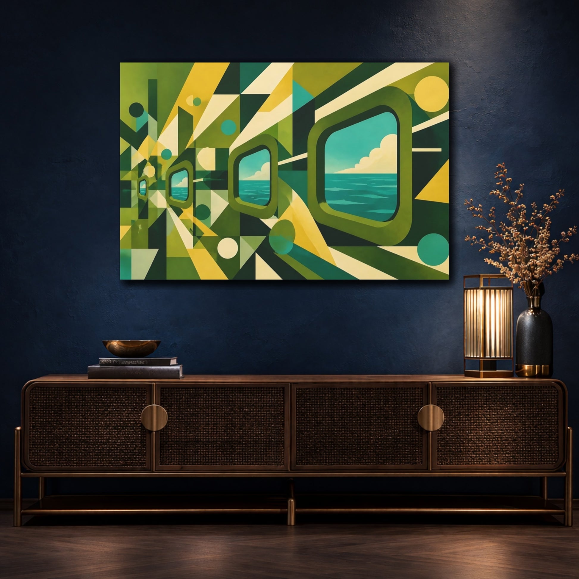 Mockup 4. Portholes To The Sea shown as canvas print