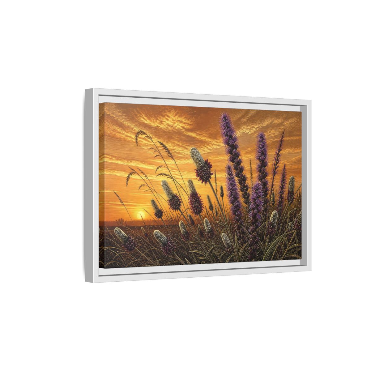 Side Mockup 4. Prairie Blazing Star Sunset shown as framed canvas print