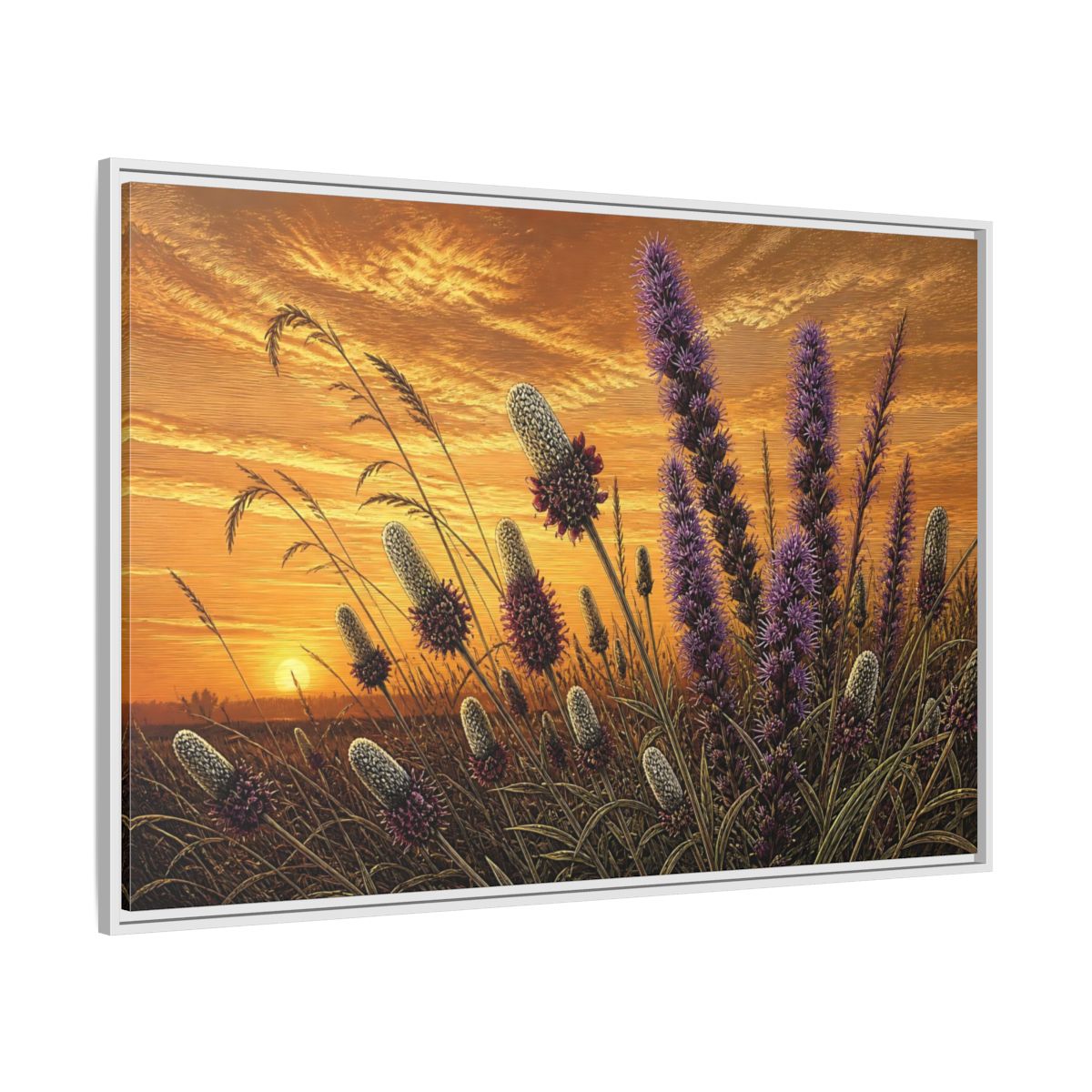 Side Mockup 7. Prairie Blazing Star Sunset shown as framed canvas print