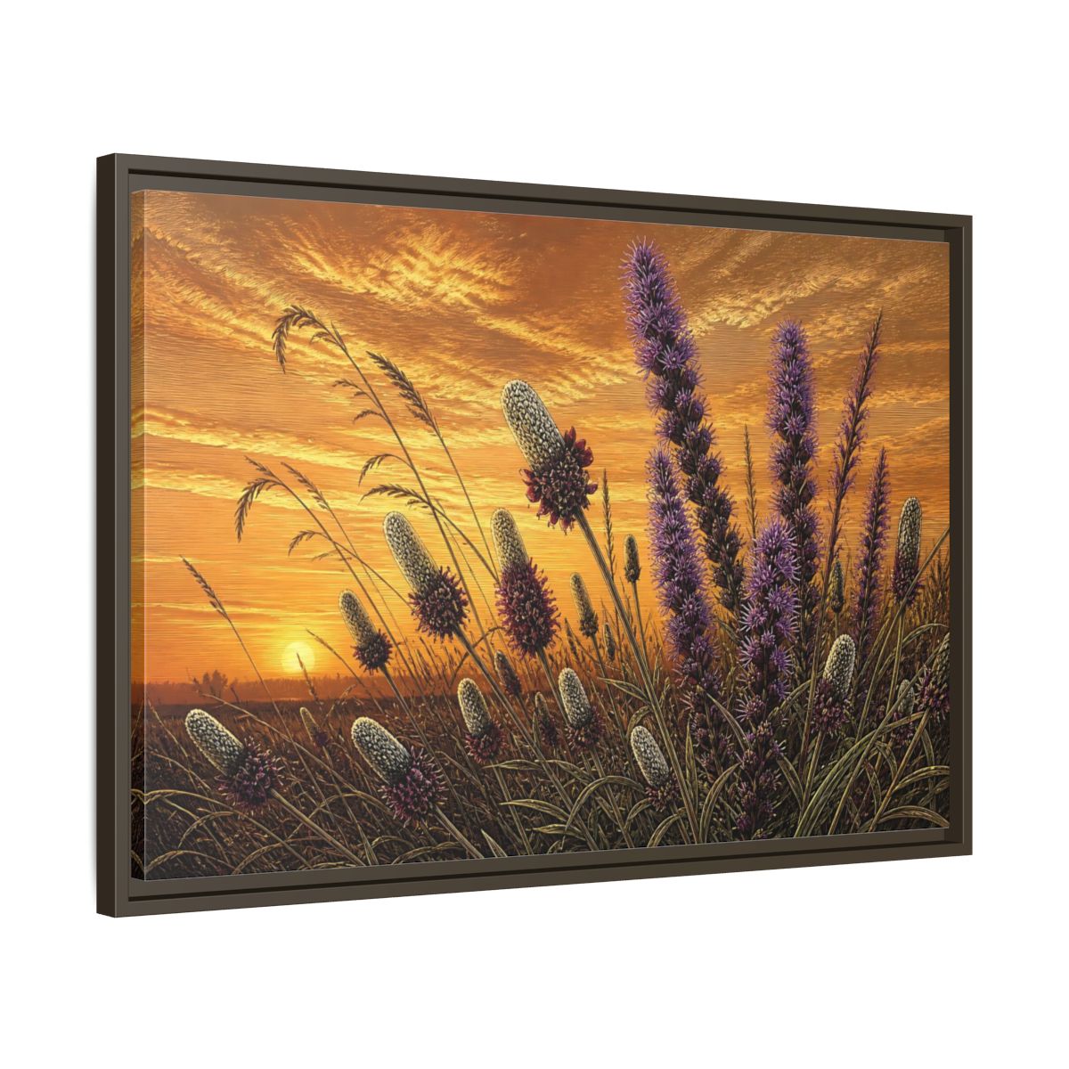 Side Mockup 11. Prairie Blazing Star Sunset shown as framed canvas print