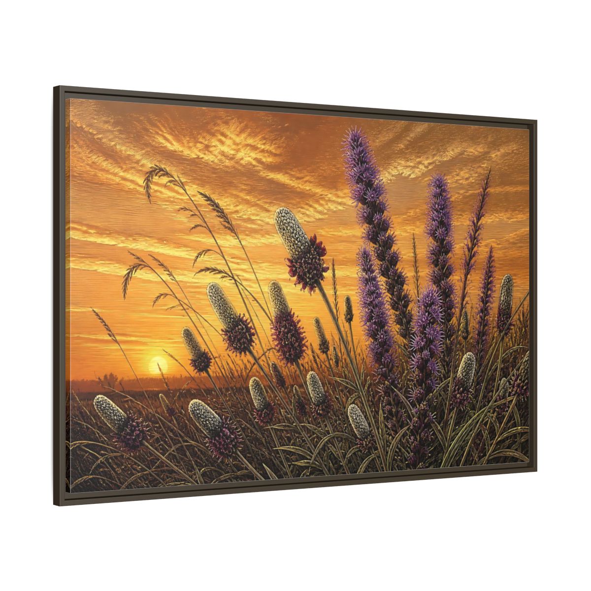 Side Mockup 8. Prairie Blazing Star Sunset shown as framed canvas print