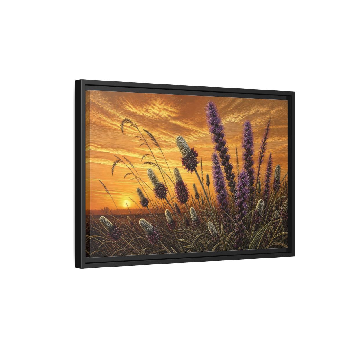 Side Mockup 3. Prairie Blazing Star Sunset shown as framed canvas print