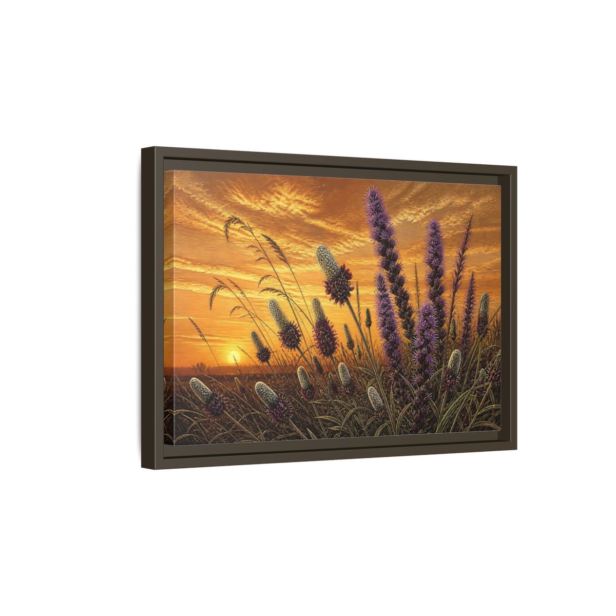 Side Mockup 5. Prairie Blazing Star Sunset shown as framed canvas print