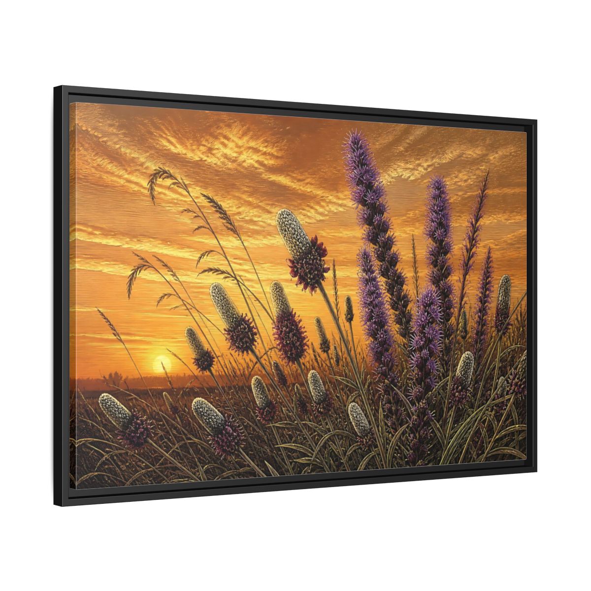 Side Mockup 13. Prairie Blazing Star Sunset shown as framed canvas print