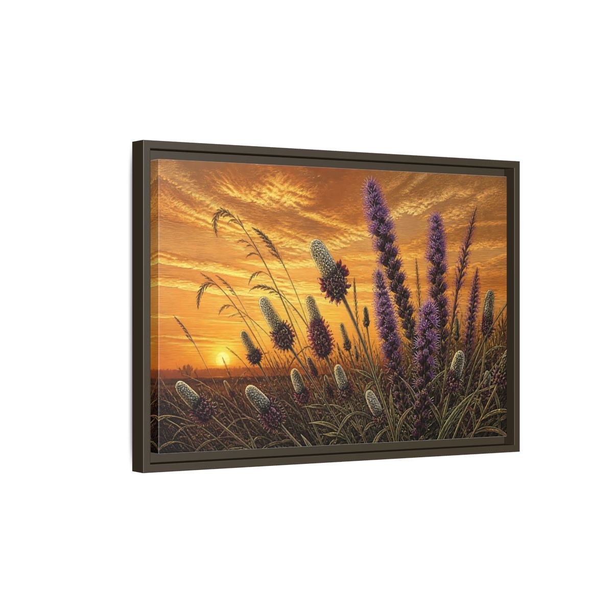 Side Mockup 2. Prairie Blazing Star Sunset shown as framed canvas print