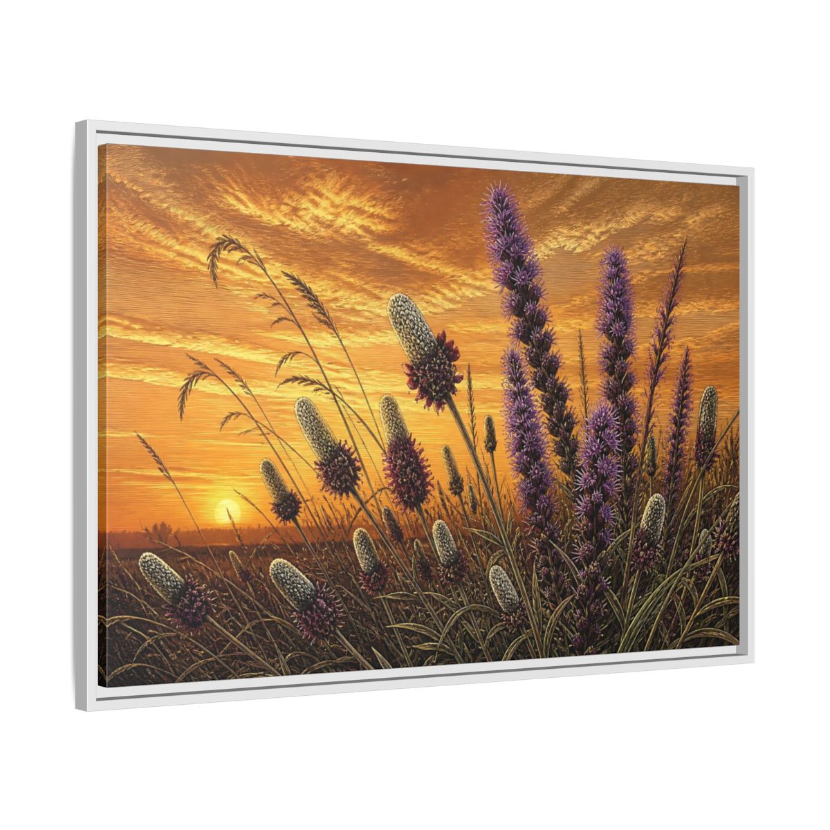 Side Mockup 9. Prairie Blazing Star Sunset shown as framed canvas print
