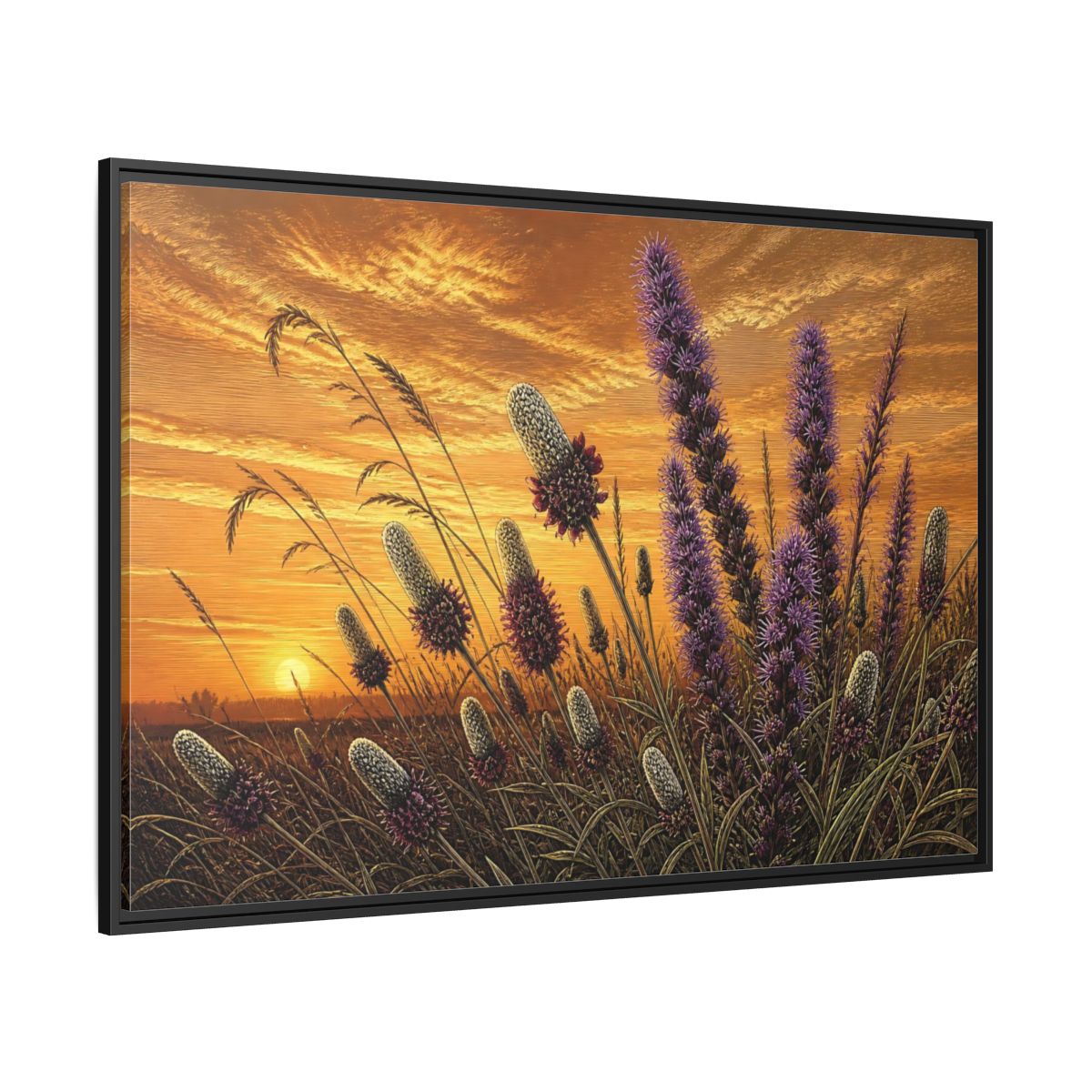 Side Mockup 12. Prairie Blazing Star Sunset shown as framed canvas print
