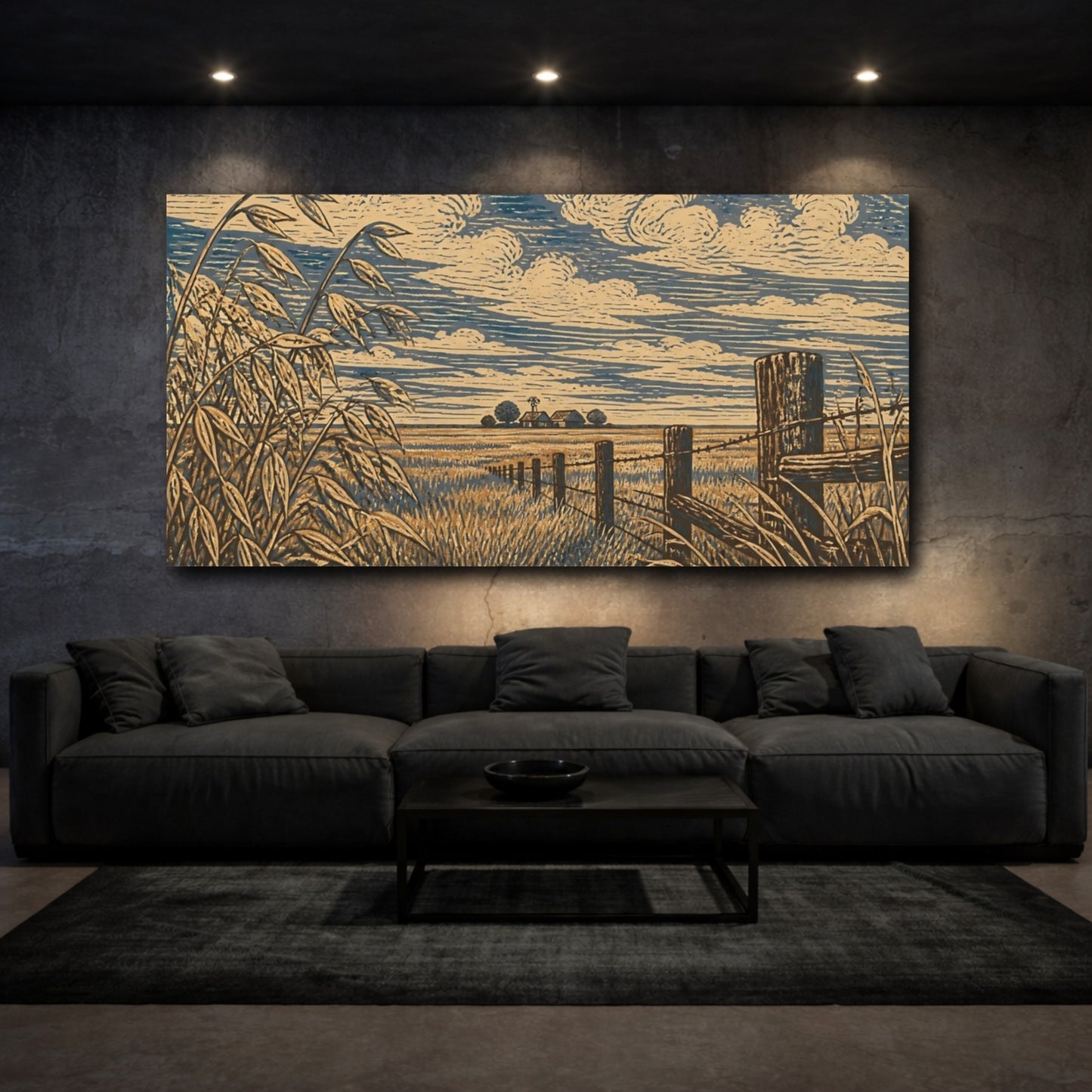 Mockup 3. Prairie Fence Line shown as canvas print