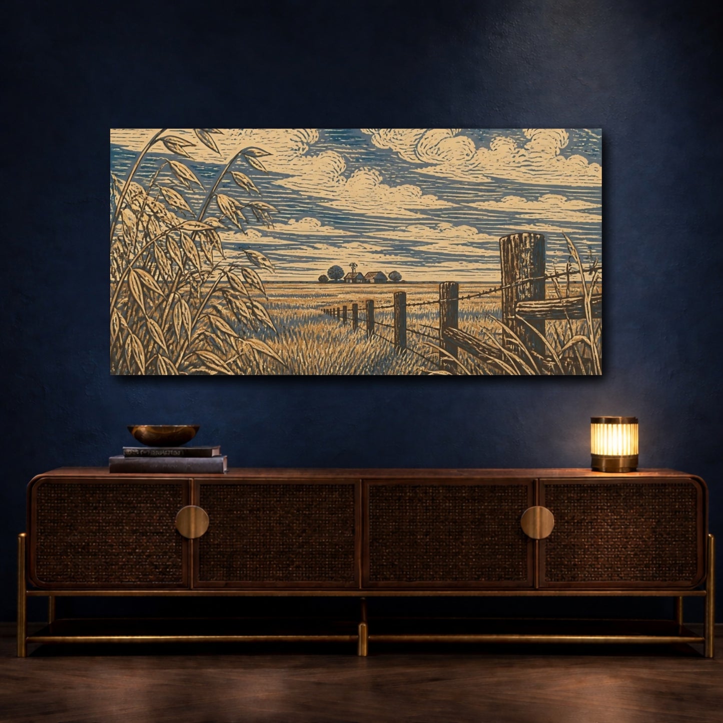 Mockup 4. Prairie Fence Line shown as canvas print