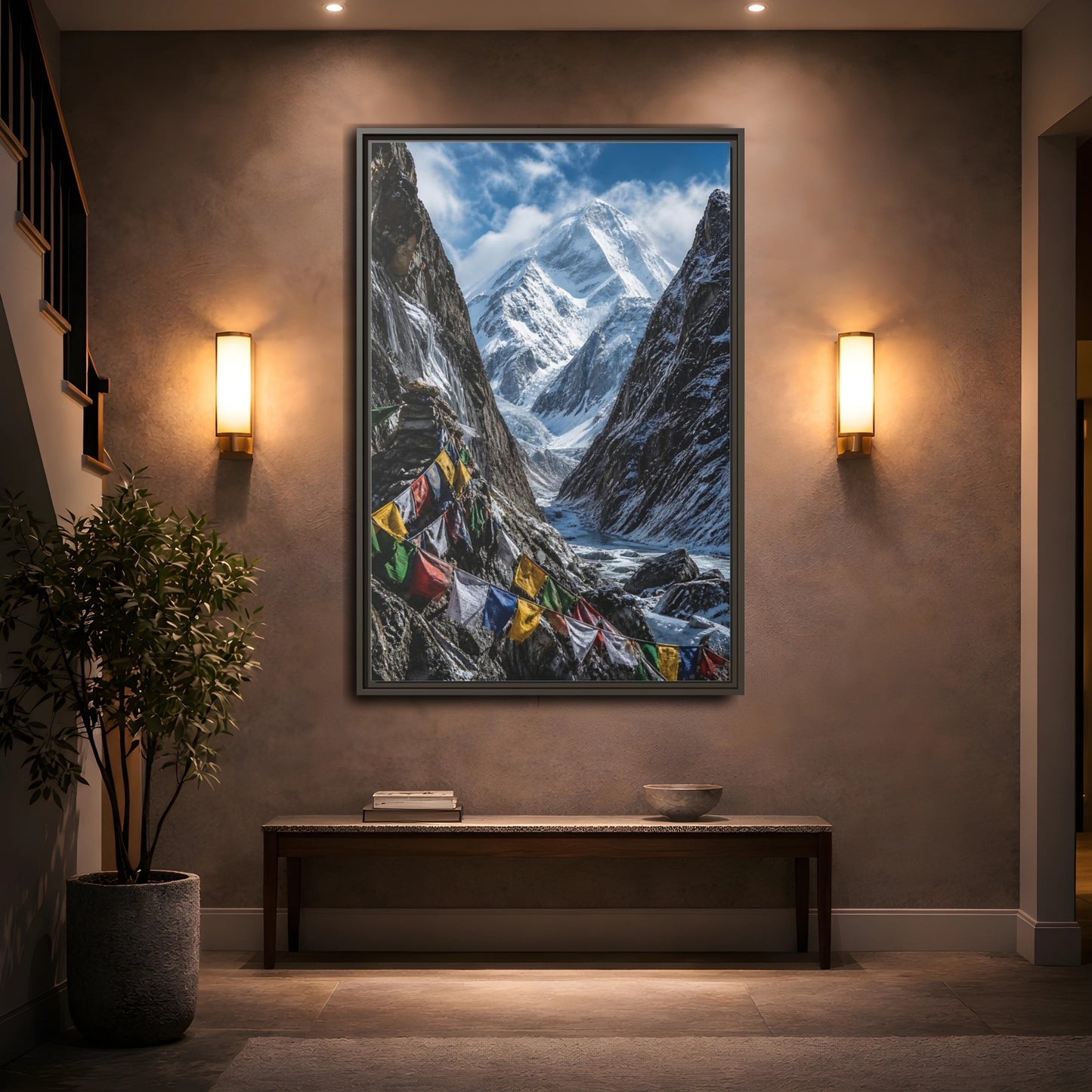 Mockup 2. Prayer Flags & Snow Peak shown as framed canvas print