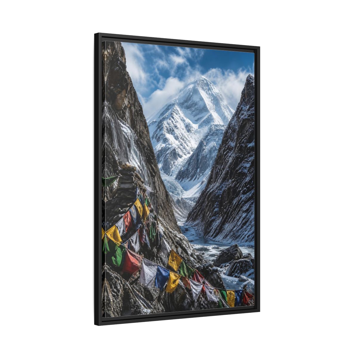 Side Mockup 13. Prayer Flags & Snow Peak shown as framed canvas print